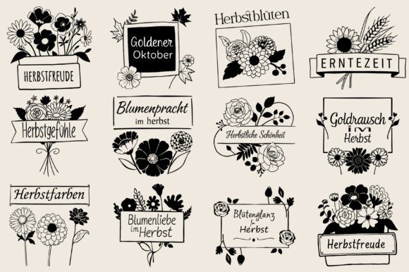 German Autumn Flower Vintage Style SVG